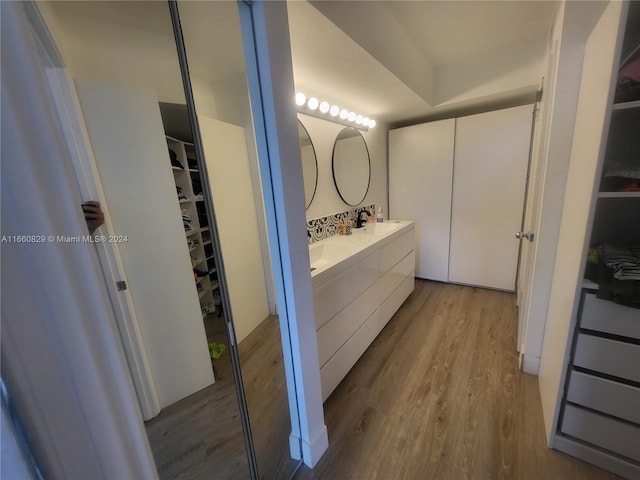 bathroom featuring wood-type flooring and vanity