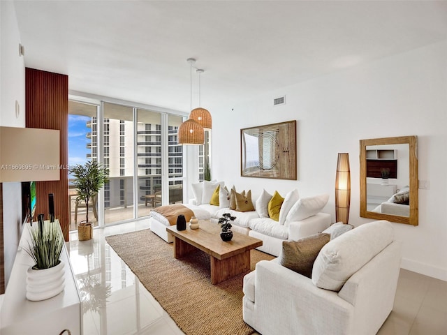 view of tiled living room