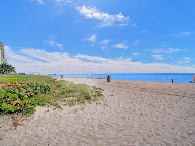 property view of water featuring a view of the beach