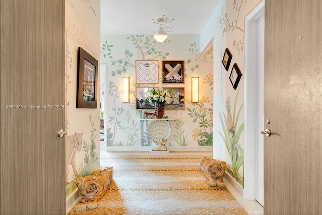 corridor featuring wallpapered walls