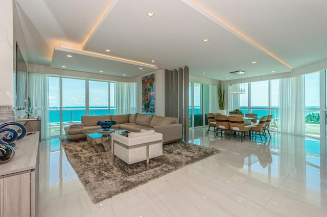 living room with a water view