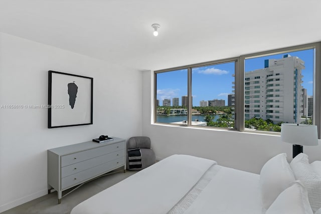 bedroom with a water view