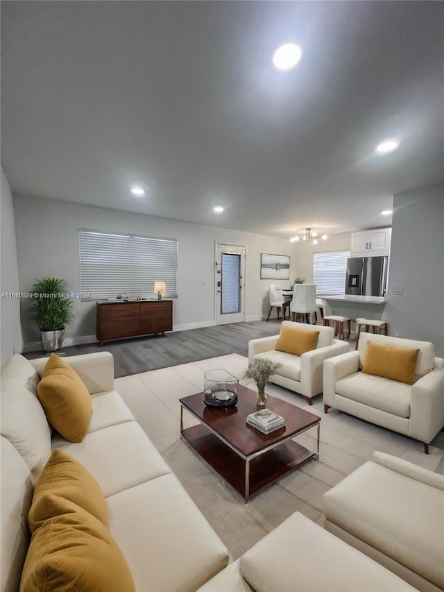 living room with light hardwood / wood-style floors