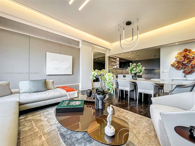 living room with dark wood-type flooring