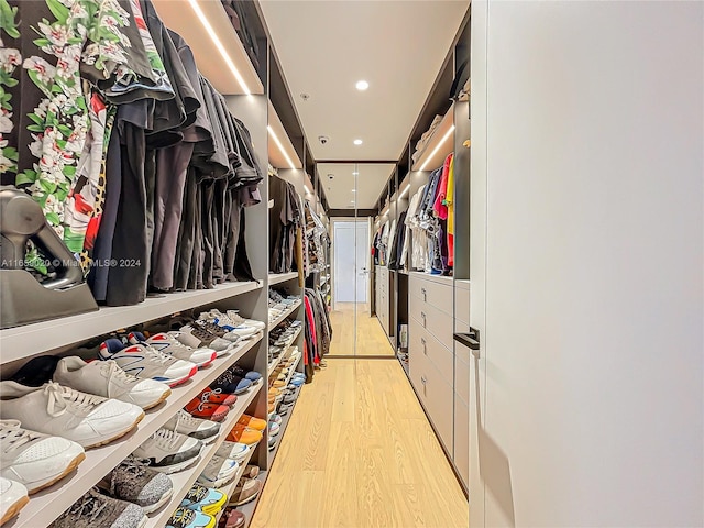 spacious closet featuring light hardwood / wood-style flooring