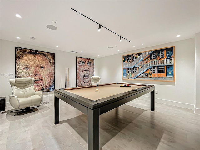 recreation room with track lighting and billiards