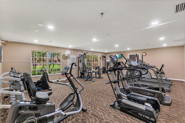 exercise room featuring carpet floors