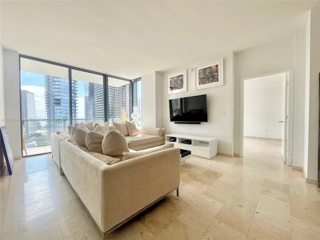 living room with expansive windows