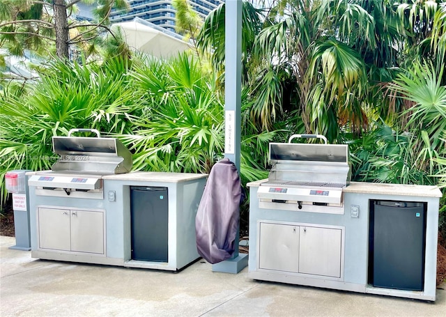 view of patio with an outdoor kitchen and a grill