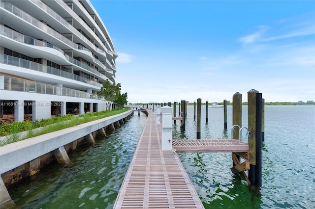 view of dock with a water view