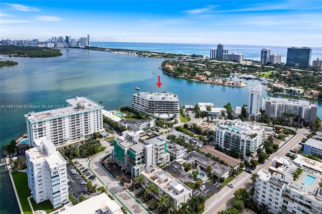 bird's eye view featuring a water view