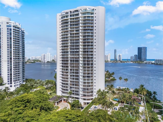 view of property with a water view