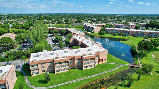 aerial view featuring a water view