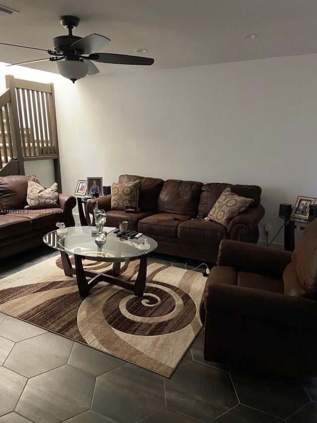 living room with ceiling fan