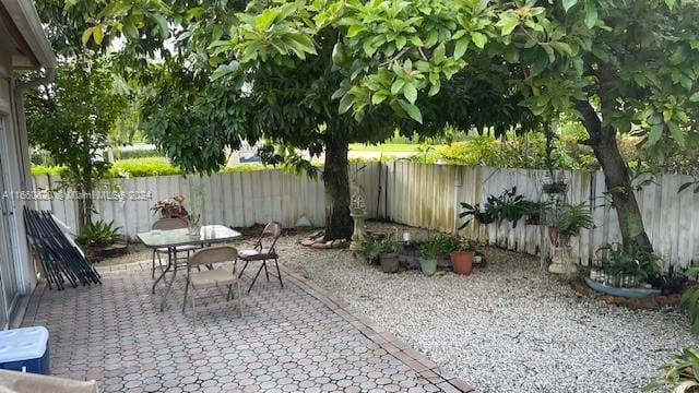 view of patio featuring a fenced backyard and outdoor dining space