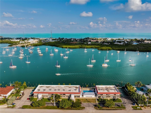 drone / aerial view featuring a water view