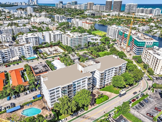 aerial view featuring a water view