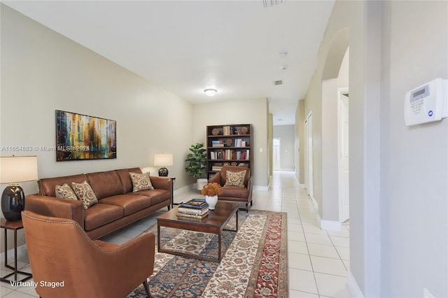 living room featuring light tile patterned floors