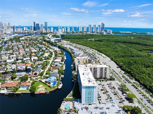 aerial view featuring a water view