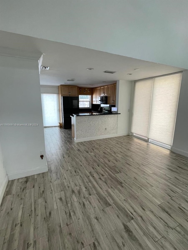 unfurnished living room featuring light wood-type flooring