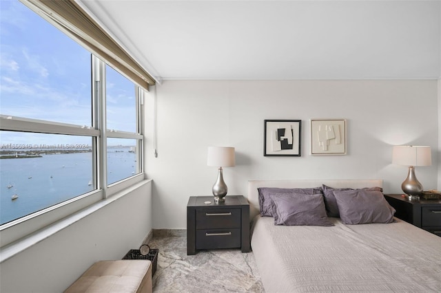 bedroom with a water view