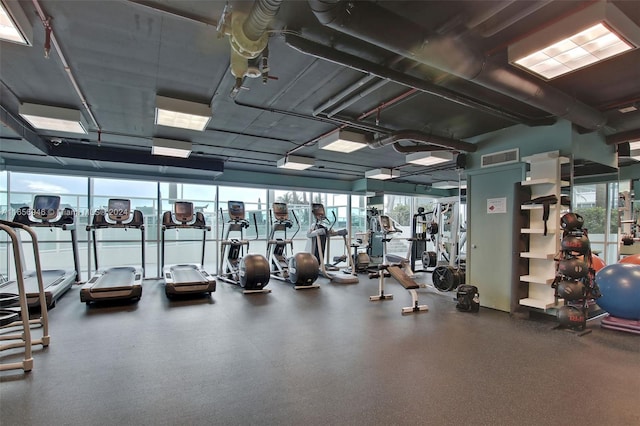 gym featuring a wealth of natural light