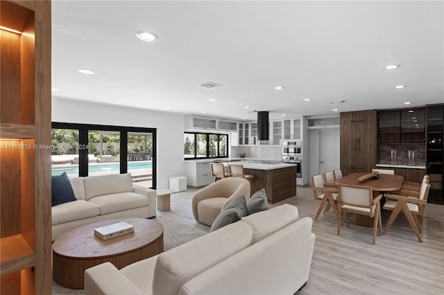 living room featuring light wood-type flooring