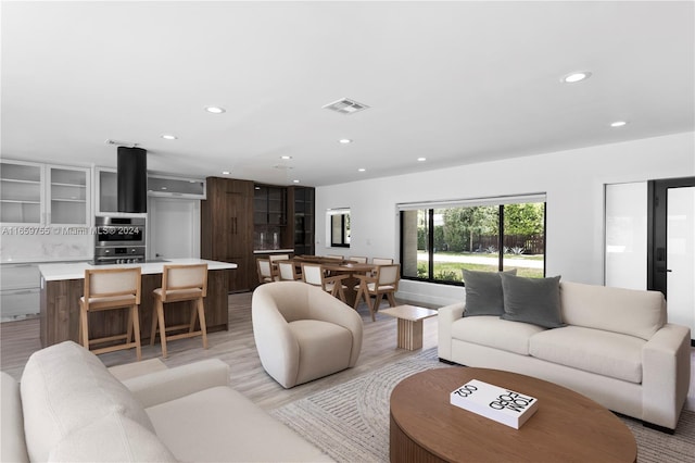 living room with light wood-type flooring