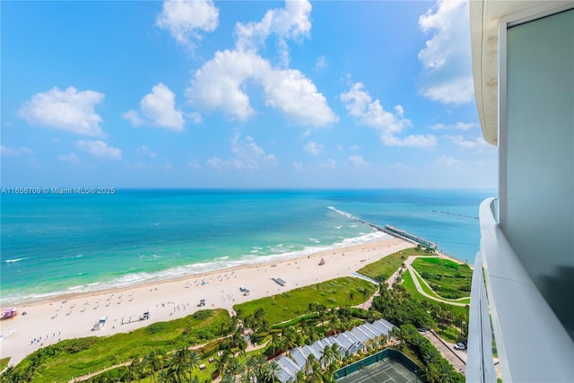 view of water feature with a view of the beach