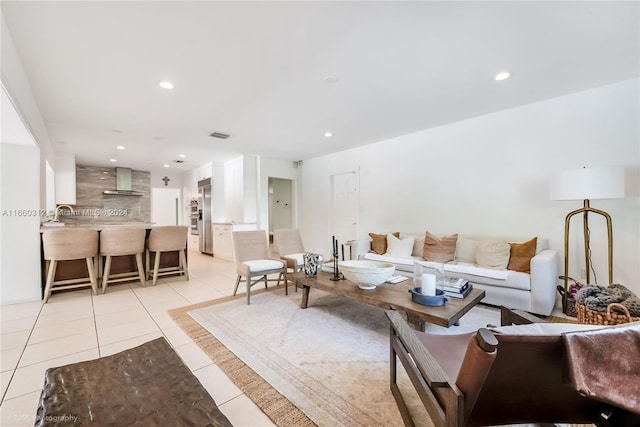 view of tiled living room