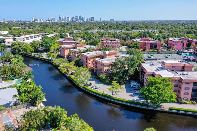 bird's eye view featuring a water view