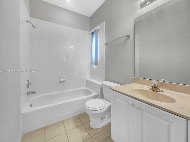 full bathroom with vanity, toilet, tile patterned floors, and tiled shower / bath