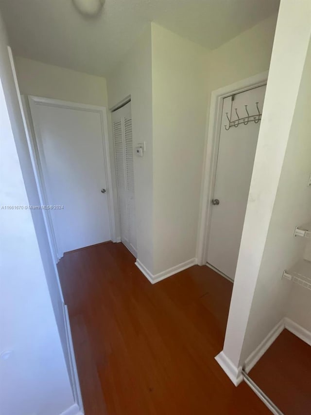 hallway featuring dark wood-type flooring