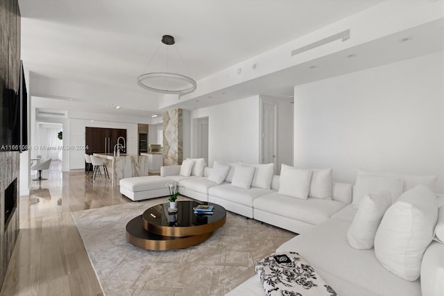 living room with light wood-type flooring