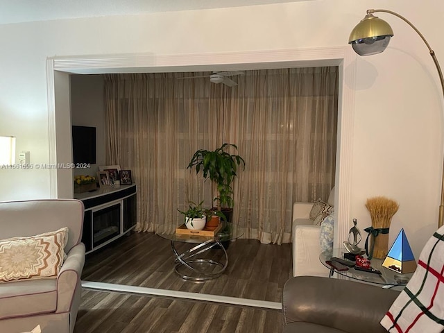 living room with dark wood-type flooring