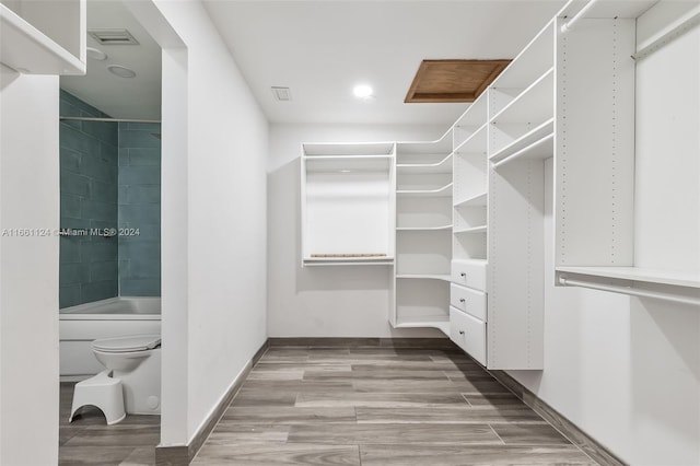 walk in closet featuring wood-type flooring