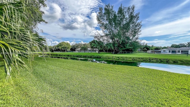 view of yard with a water view