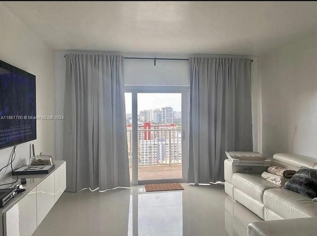 living room featuring tile patterned flooring