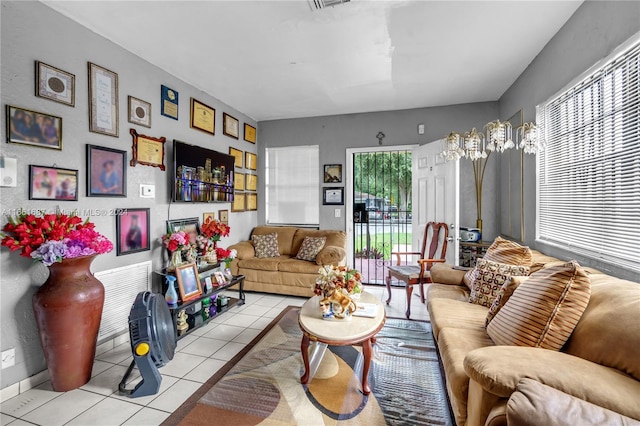 living room featuring light tile patterned floors