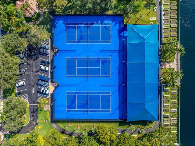 aerial view featuring a water view