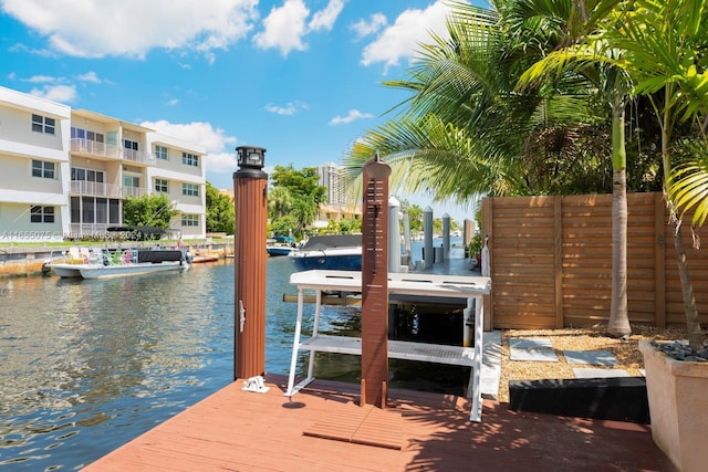 dock area with a water view