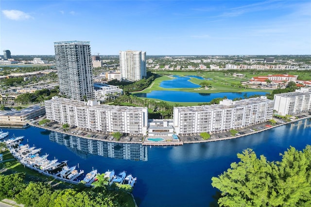 bird's eye view featuring a water view