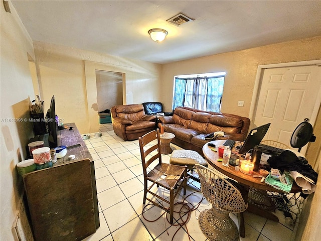 living room featuring light tile patterned floors