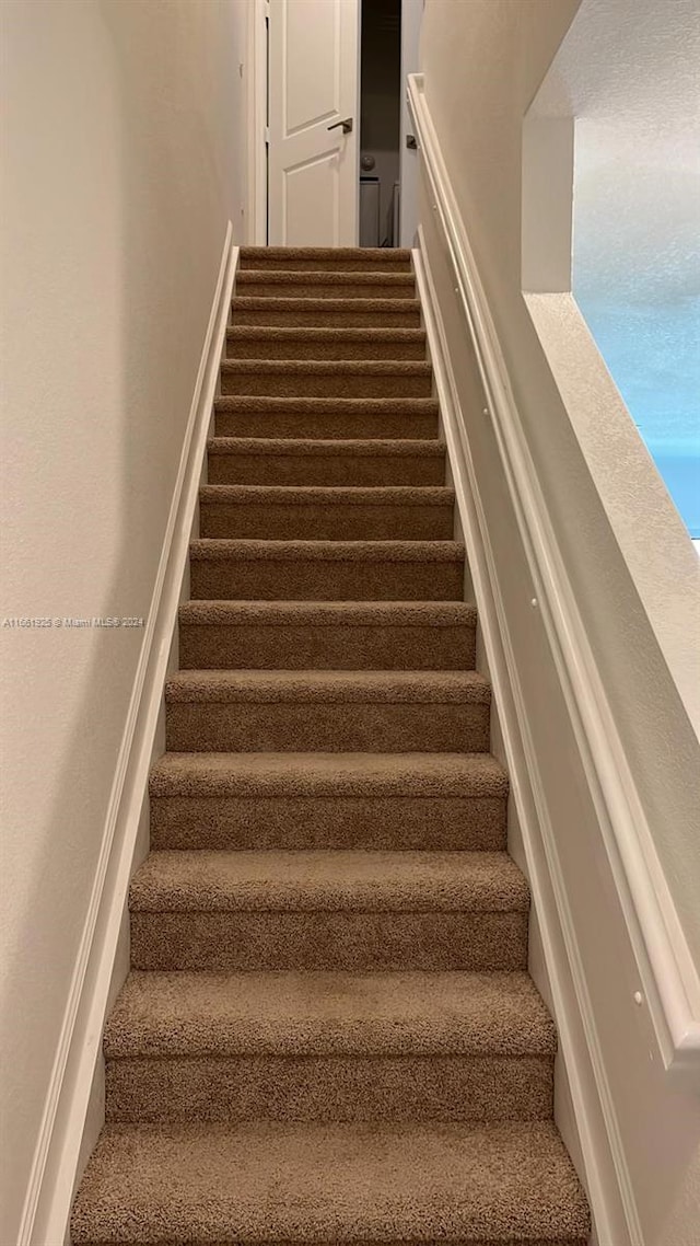 stairs featuring carpet floors