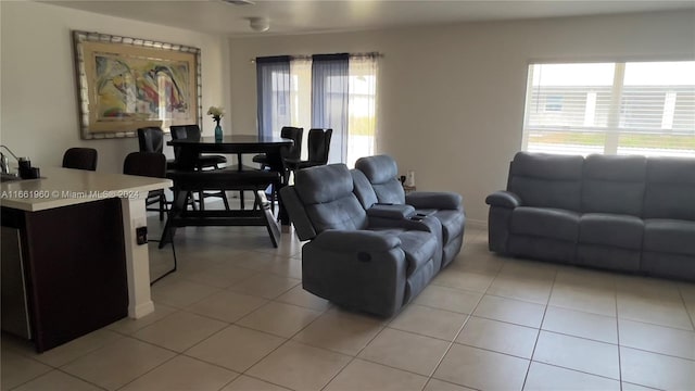 living room featuring light tile patterned flooring