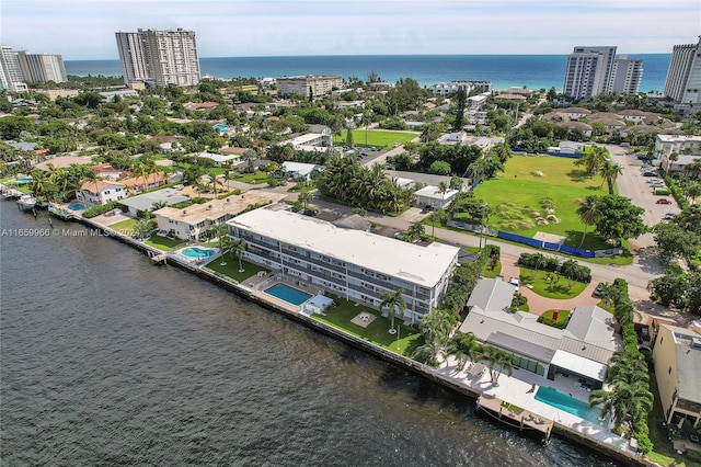 bird's eye view featuring a water view