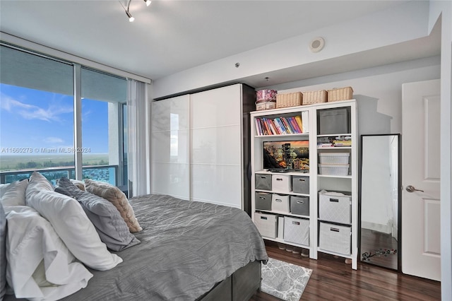 bedroom with dark wood-type flooring