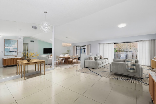 11533 SW 59th Ct, Cooper City, FL 33330 - living area with a chandelier, lofted ceiling, and tile patterned flooring