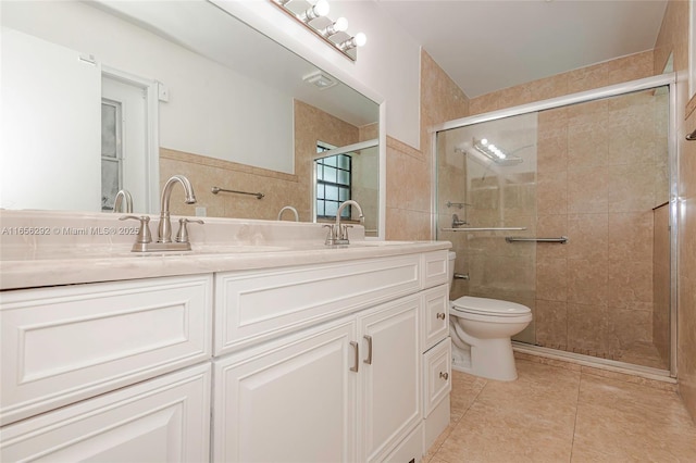 11533 SW 59th Ct, Cooper City, FL 33330 - full bath with double vanity, a shower stall, tile walls, and tile patterned floors