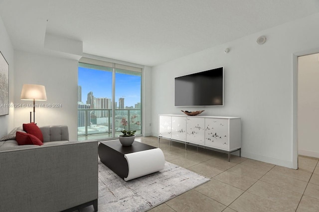 living room featuring light tile patterned flooring